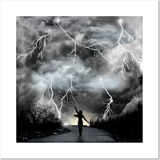 Wild Storm Dance - Woman Surrounded by Lightning Posters and Art